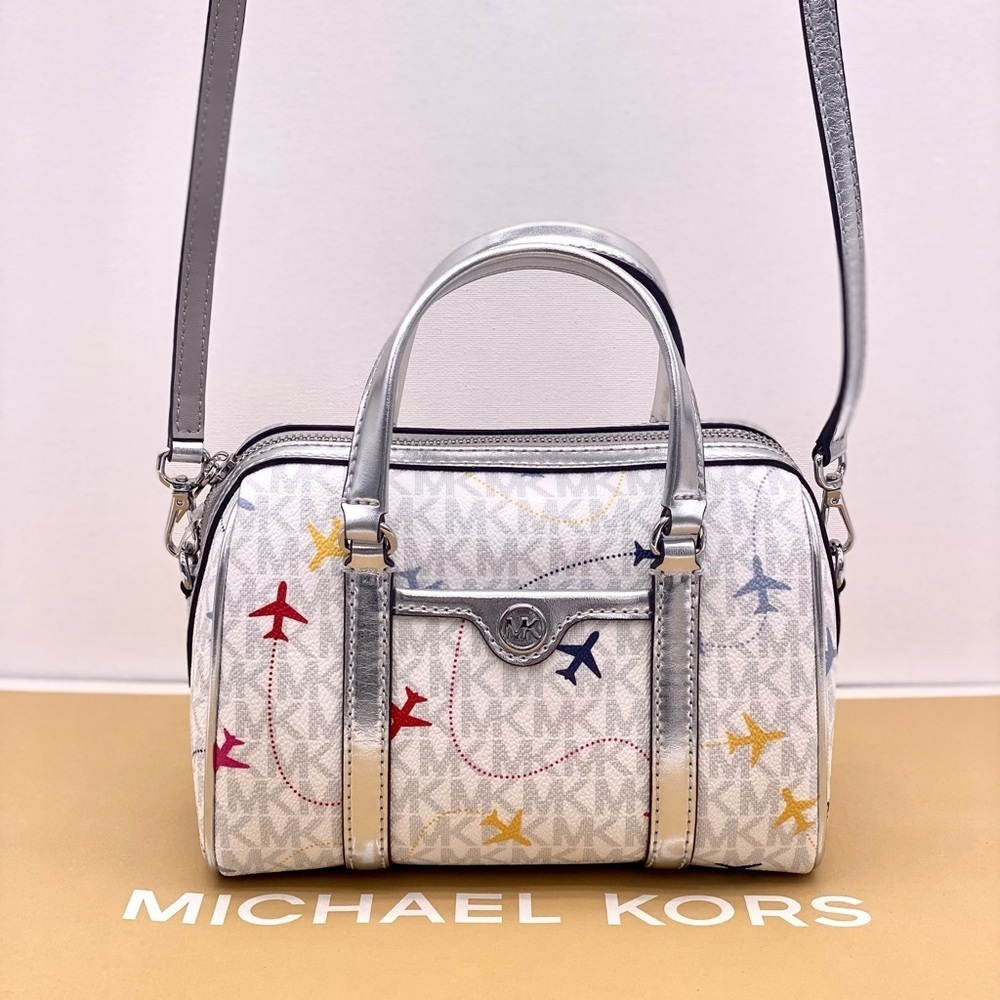 Michael Kors SM Satchel Crossbody Bag MK White Multi - Picture 6 of 11